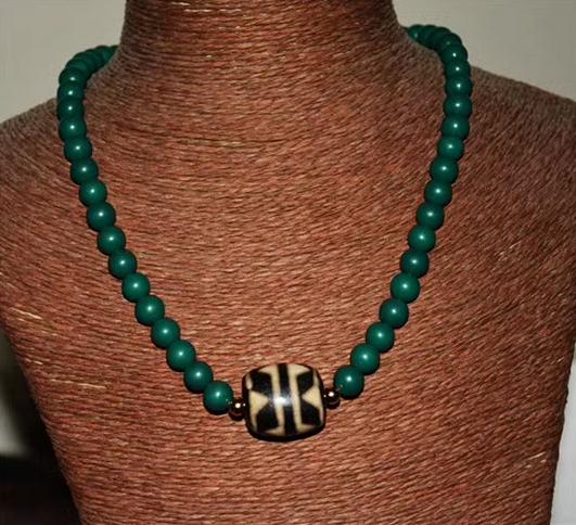 Real Tibetan Ancient Tiger Tooth Dzi Bead Turquoise Necklace Himalayan Amulet Pure Water Wave Gzi Old Antique Agate ZigZag Talisman Mala