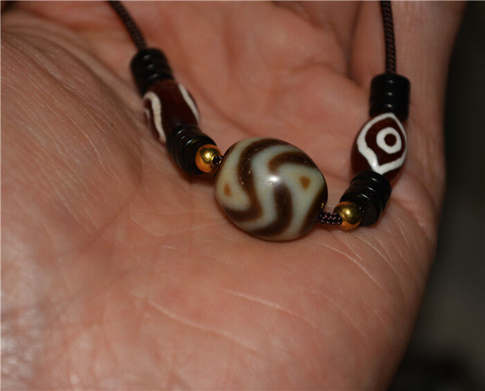 Real Tibetan Ancient Tiger Tooth Water Wave Dzi Bead Amulet Himalayan Agate Pure Gzi Old Antique Talisman Bracelet