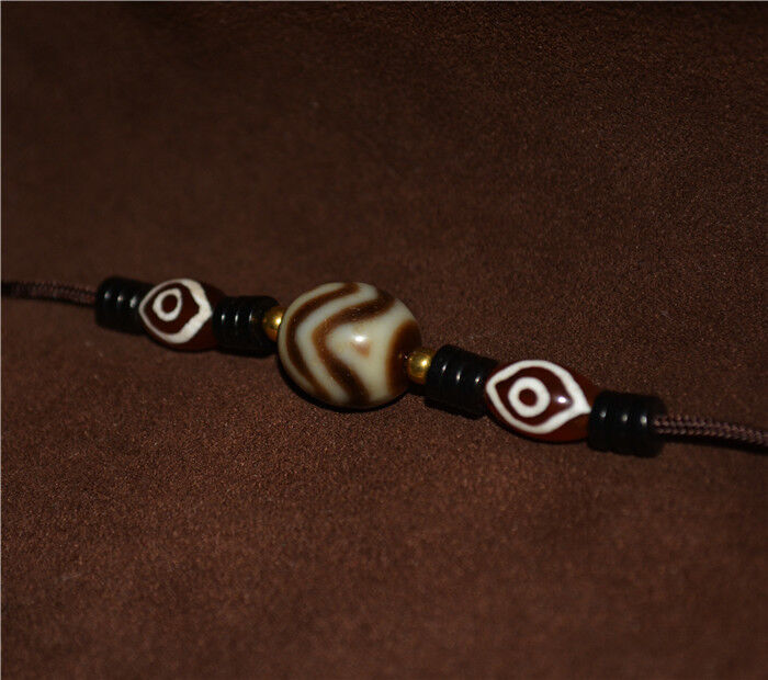 Real Tibetan Ancient Tiger Tooth Water Wave Dzi Bead Amulet Himalayan Agate Pure Gzi Old Antique Talisman Bracelet