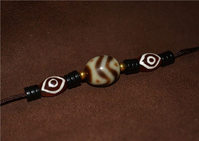 Real Tibetan Ancient Tiger Tooth Water Wave Dzi Bead Amulet Himalayan Agate Pure Gzi Old Antique Talisman Bracelet