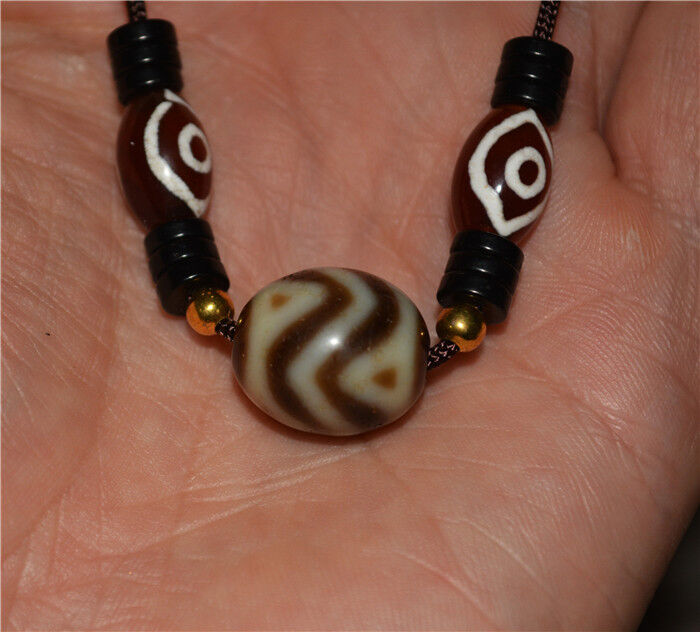 Real Tibetan Ancient Tiger Tooth Water Wave Dzi Bead Amulet Himalayan Agate Pure Gzi Old Antique Talisman Bracelet