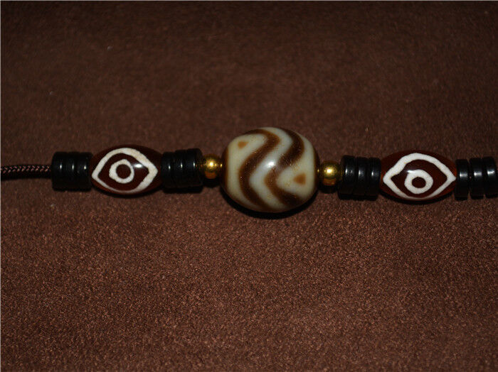 Real Tibetan Ancient Tiger Tooth Water Wave Dzi Bead Amulet Himalayan Agate Pure Gzi Old Antique Talisman Bracelet