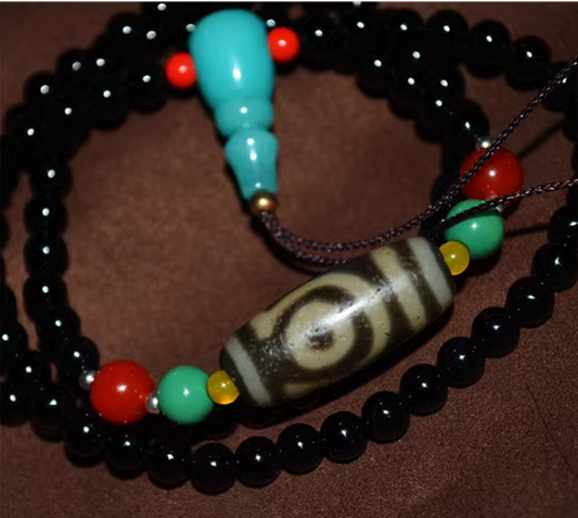 Real Tibetan Ancient Two Eyes Dzi Bead Amulet Pendant Himalayan Agate Genuine 2 Eyed Pure Gzi Old Antique Talisman