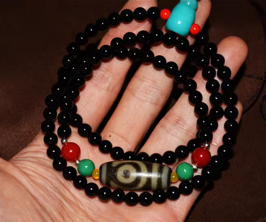 Real Tibetan Ancient Two Eyes Dzi Bead Amulet Pendant Himalayan Agate Genuine 2 Eyed Pure Gzi Old Antique Talisman