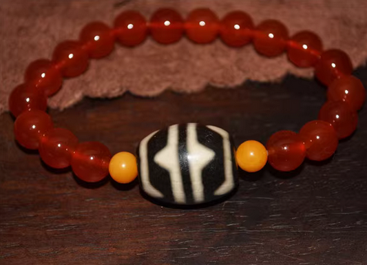 Real Tibetan Ancient Water Wave Dzi Bead Amulet Himalayan Bracelet Pure Tiger Tooth Gzi Old Antique Agate ZigZag Talisman