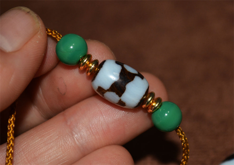 Real Tibetan Antique Three Eyes Dzi Bead Amulet Himalaya Pure 3 Eyed Gzi Pendant Genuine Old Antique Agate Talisman