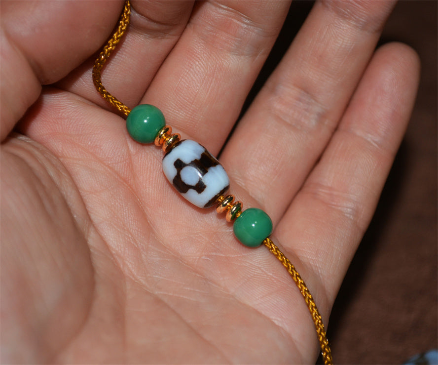 Real Tibetan Antique Three Eyes Dzi Bead Amulet Himalaya Pure 3 Eyed Gzi Pendant Genuine Old Antique Agate Talisman