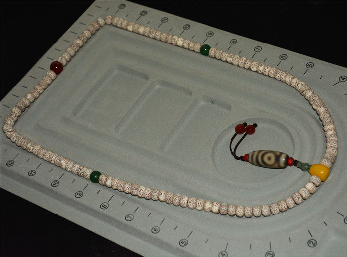 Real Tibetan Lotus Bodhi Seeds Mala Prayer Beads Bracelet Two Eyes Dzi Bead Old Ancient 108 Rosary Himalayan