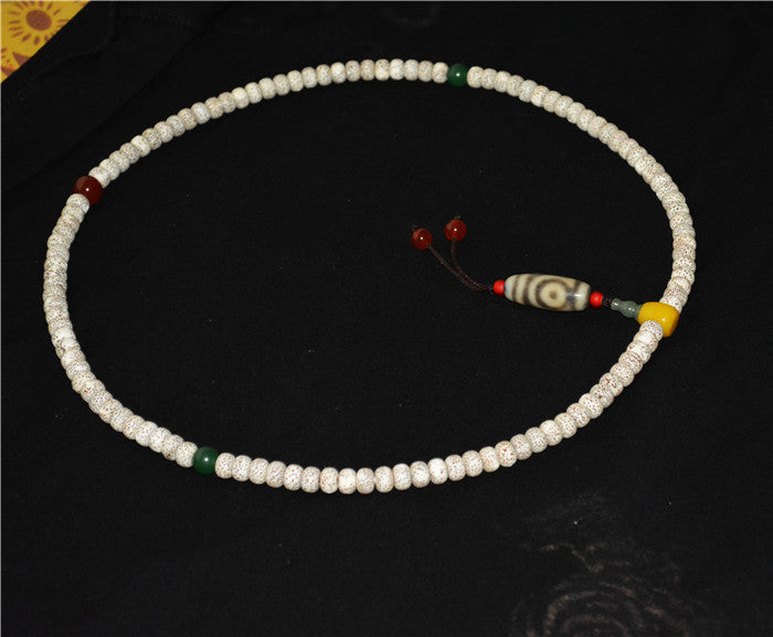 Real Tibetan Lotus Bodhi Seeds Mala Prayer Beads Bracelet Two Eyes Dzi Bead Old Ancient 108 Rosary Himalayan