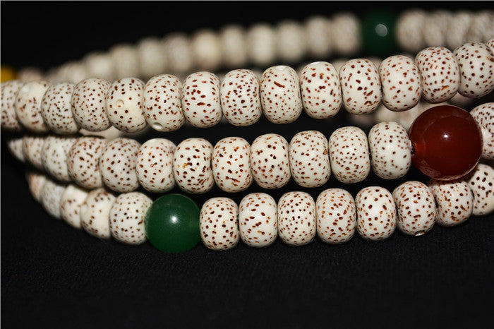 Real Tibetan Lotus Bodhi Seeds Mala Prayer Beads Bracelet Two Eyes Dzi Bead Old Ancient 108 Rosary Himalayan