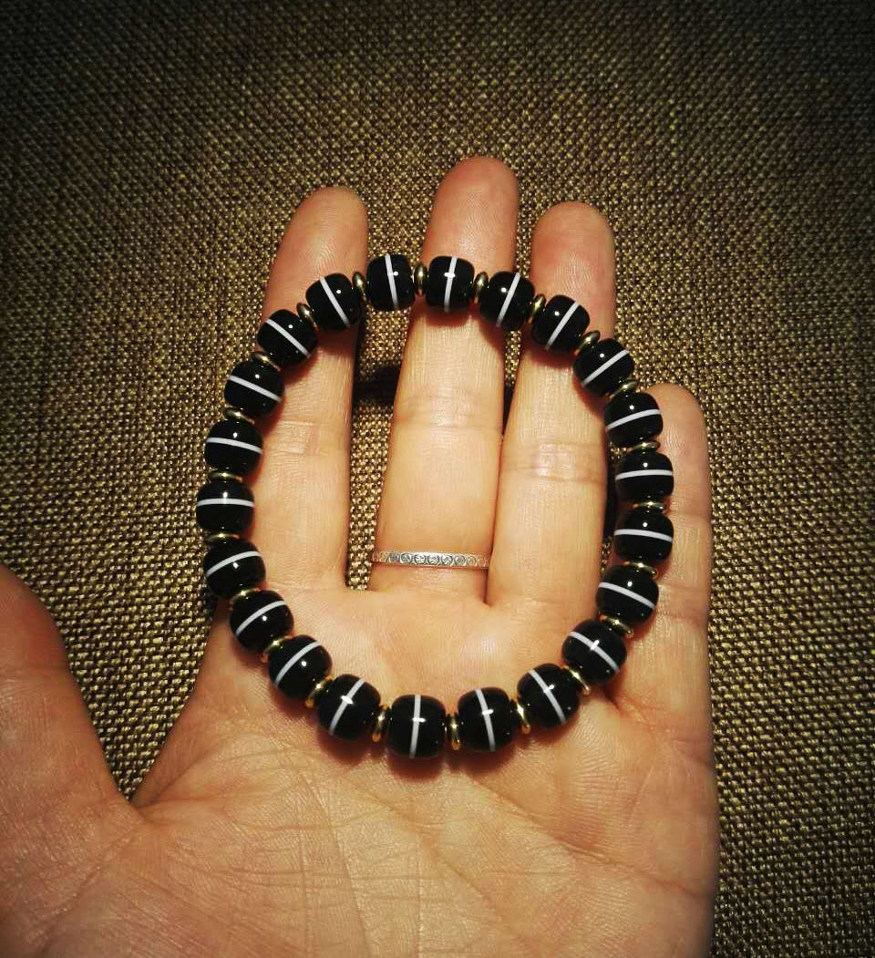 Real Tibetan Medicine Dzi Bead Bracelet Mala Amulet Genuine Himalayas Banded Agate Pure Gzi