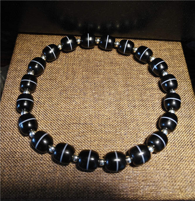 Real Tibetan Medicine Dzi Bead Bracelet Mala Amulet Genuine Himalayas Banded Agate Pure Gzi