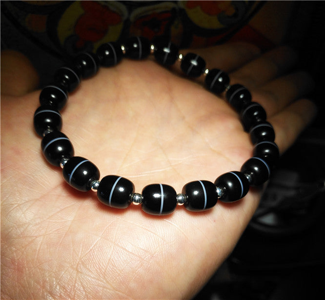 Real Tibetan Medicine Dzi Bead Bracelet Mala Amulet Genuine Himalayas Banded Agate Pure Gzi