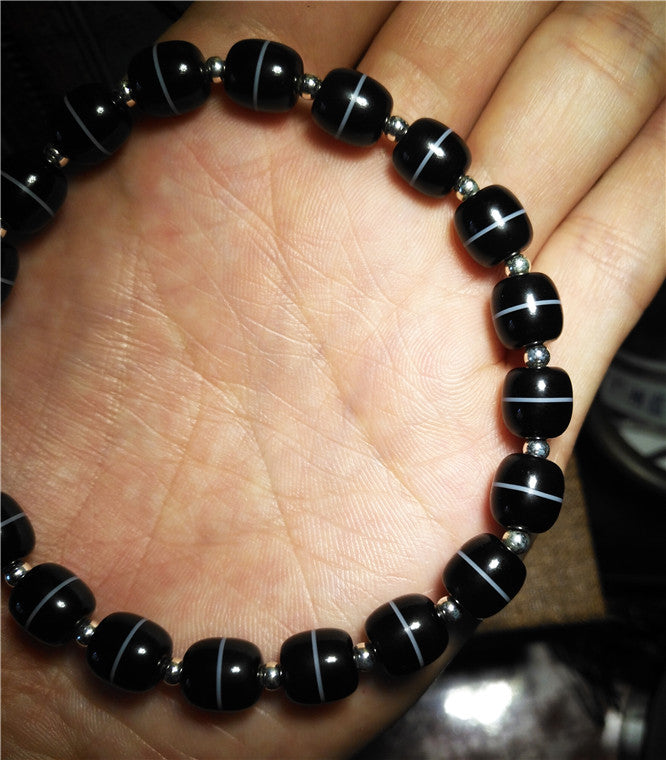 Real Tibetan Medicine Dzi Bead Bracelet Mala Amulet Genuine Himalayas Banded Agate Pure Gzi