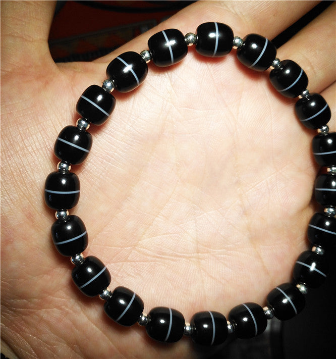 Real Tibetan Medicine Dzi Bead Bracelet Mala Amulet Genuine Himalayas Banded Agate Pure Gzi