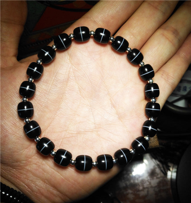 Real Tibetan Medicine Dzi Bead Bracelet Mala Amulet Genuine Himalayas Banded Agate Pure Gzi