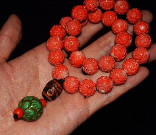 Real Tibetan Natural Red Coral Mala Prayer Beads Bracelet Genuine Himalayan