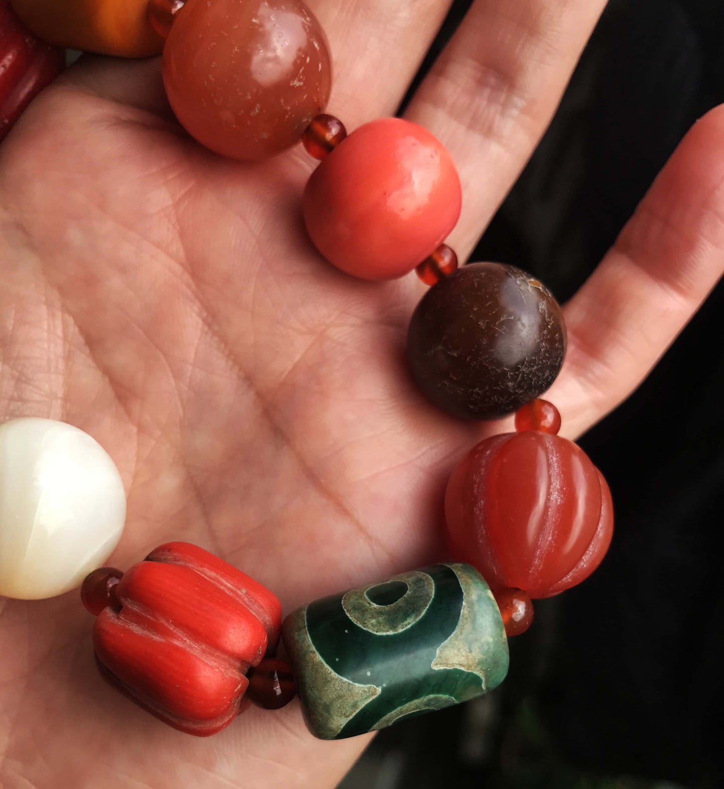 Real Tibetan Old Ancient Red Coral Bracelet Crystal Turquoise Amber Baltic Pema Raka Nanhong Agate Three Eyes Dzi Bead Mala Prayer Beads