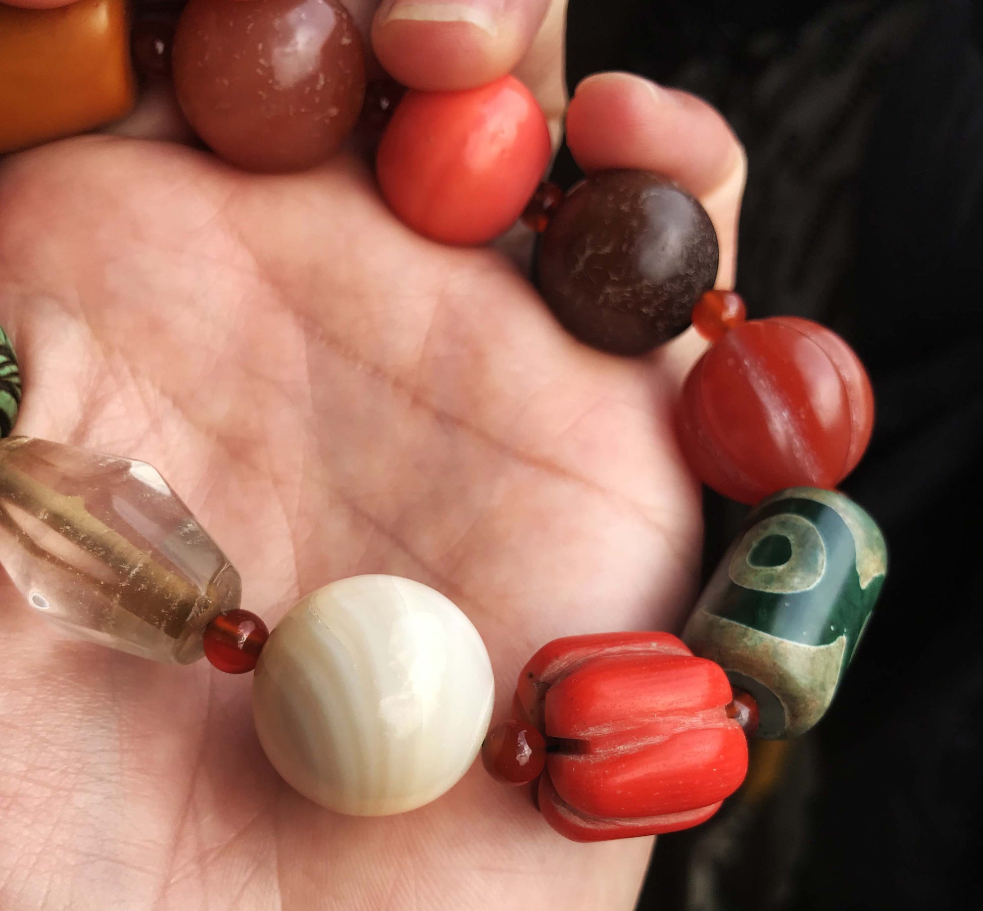 Real Tibetan Old Ancient Red Coral Bracelet Crystal Turquoise Amber Baltic Pema Raka Nanhong Agate Three Eyes Dzi Bead Mala Prayer Beads