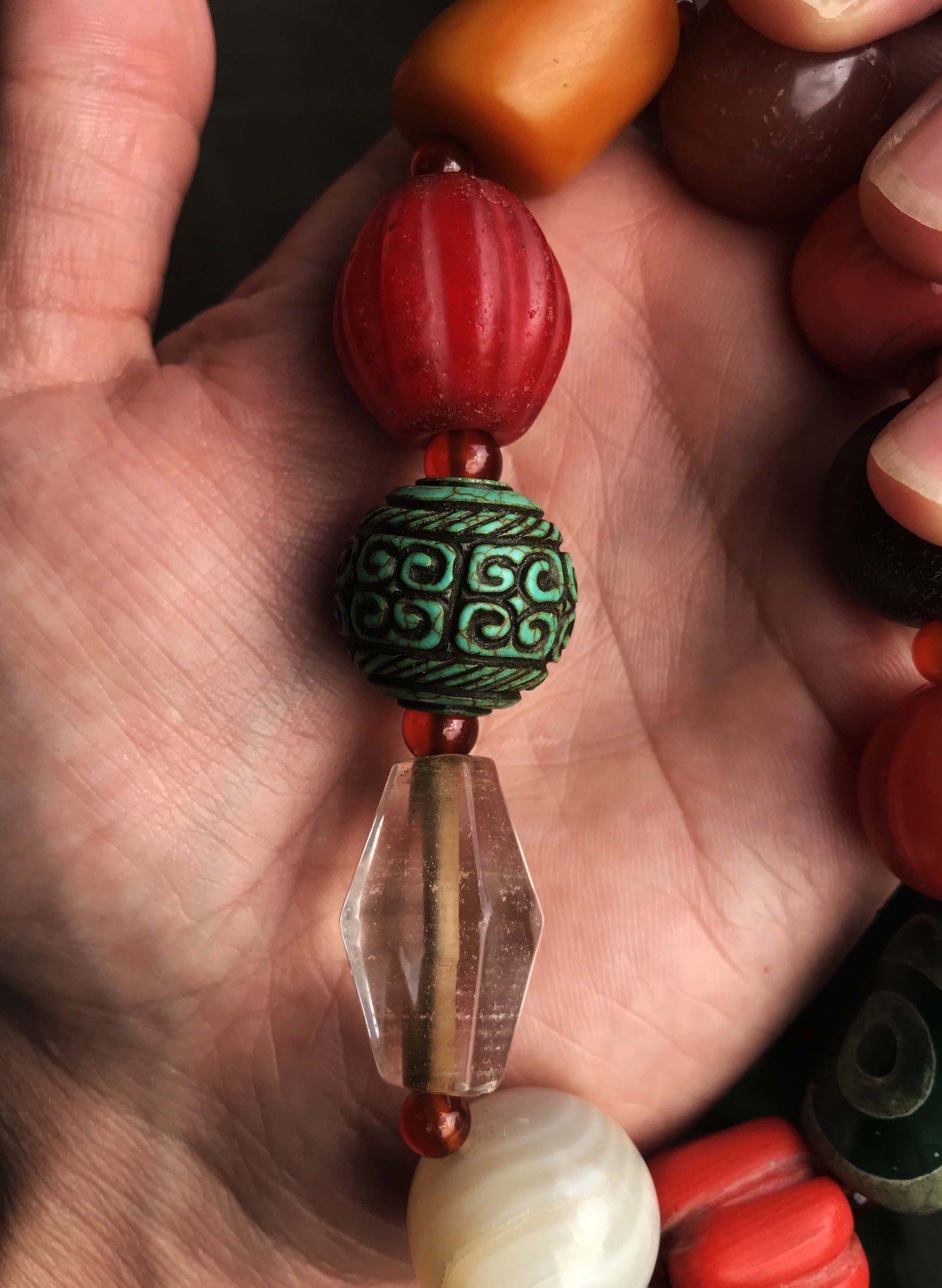 Real Tibetan Old Ancient Red Coral Bracelet Crystal Turquoise Amber Baltic Pema Raka Nanhong Agate Three Eyes Dzi Bead Mala Prayer Beads