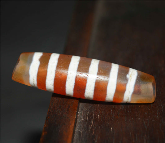 Real Tibetan Old Ancient Six Stripes Dzi Bead Amulet Himalaya Pendant Genuine Pure Striped Gzi