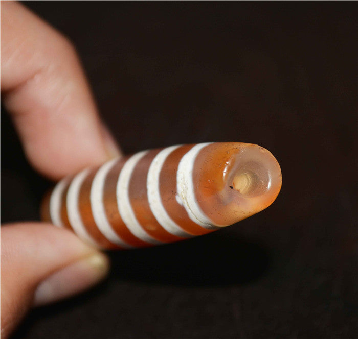 Real Tibetan Old Ancient Six Stripes Dzi Bead Amulet Himalaya Pendant Genuine Pure Striped Gzi