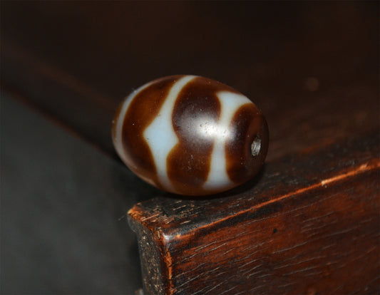 Real Tibetan Old Ancient Tiger Tooth Dzi Bead Amulet Pendant Water Wave Himalayas Pure Zigzag Gzi Talisman Bracelet