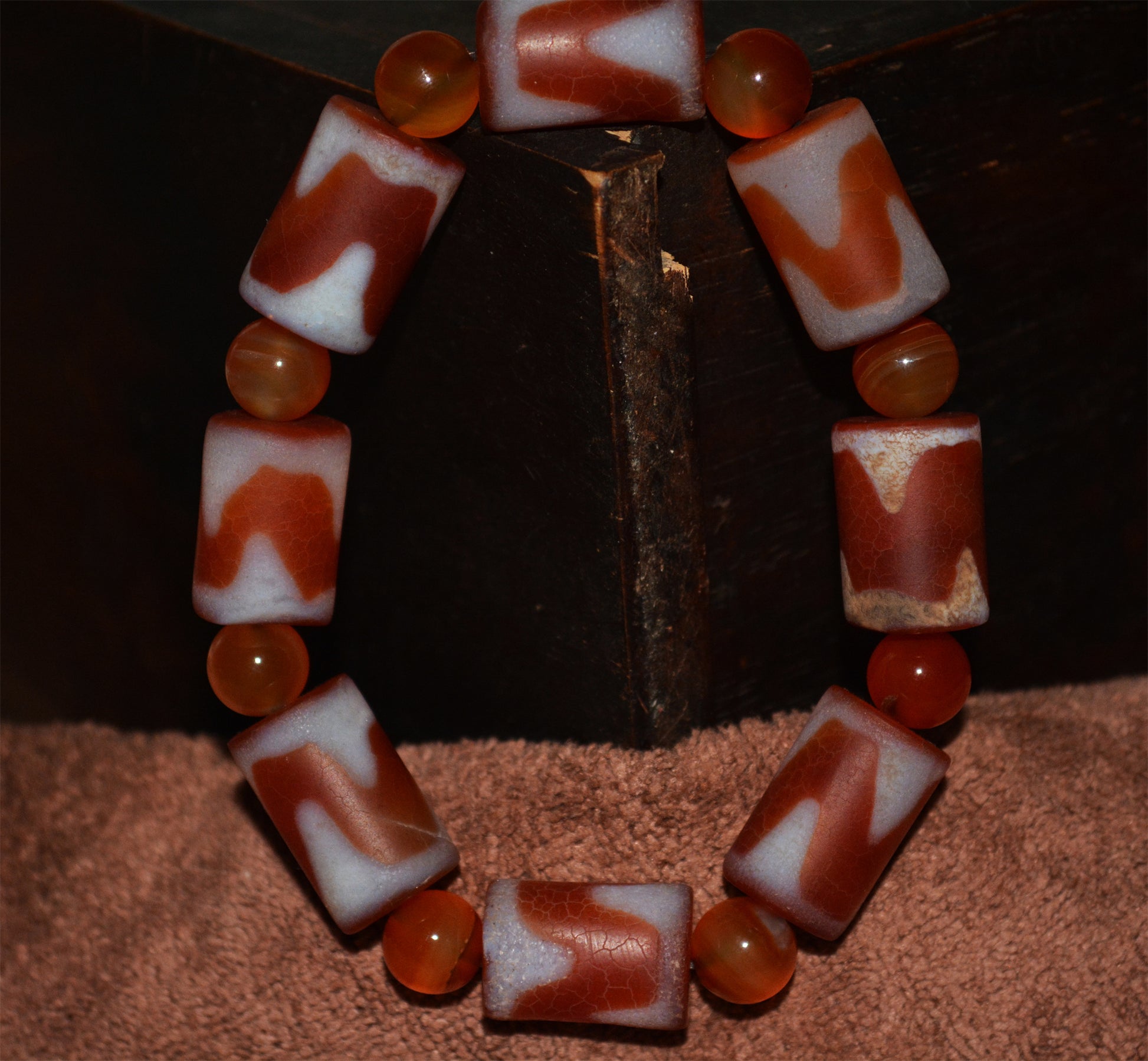 Real Tibetan Old Ancient Tiger Tooth Dzi Bead Mala Bracelet Amulet Prayer Himalayas Zigzag Water Wave Pure Gzi Talisman