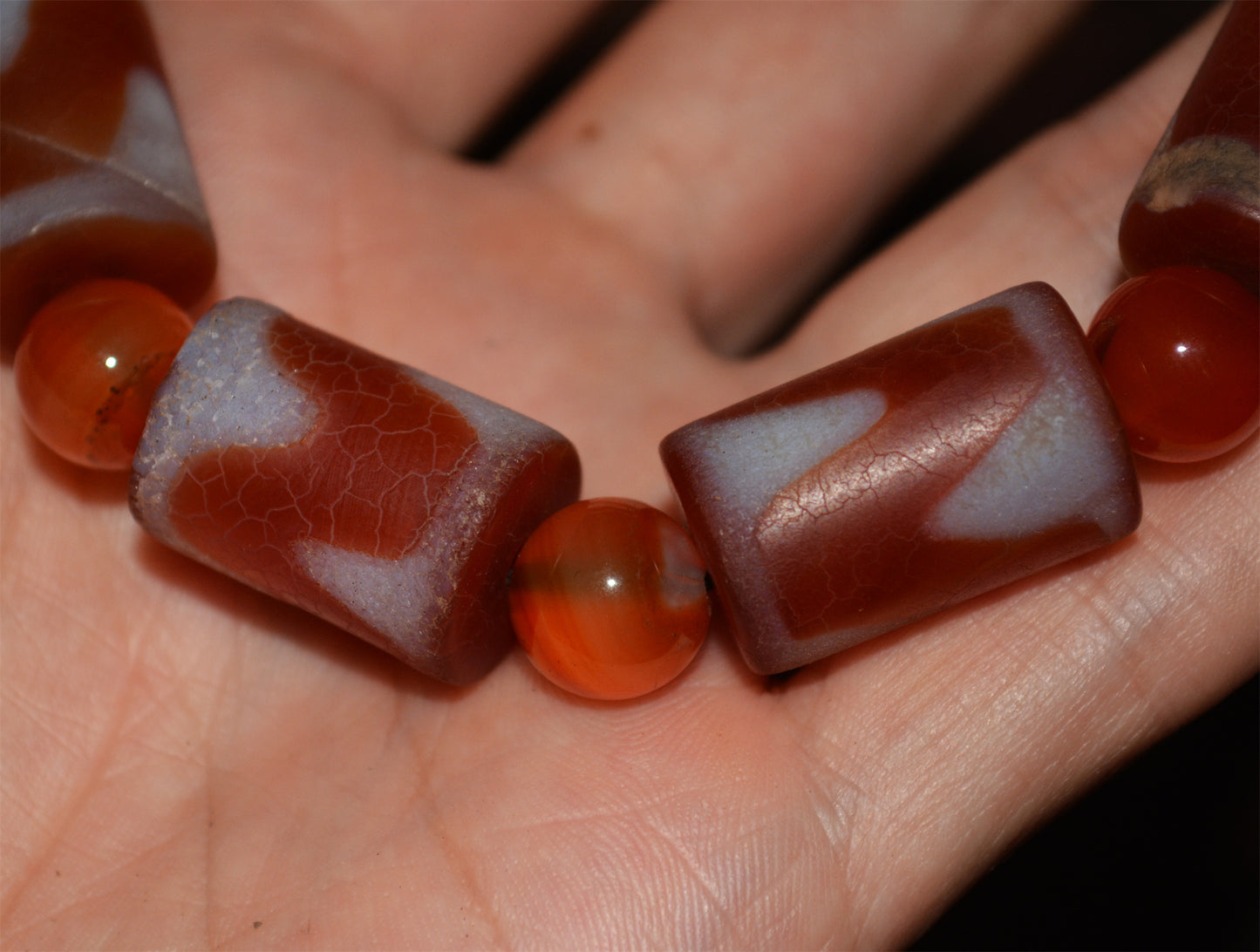 Real Tibetan Old Ancient Tiger Tooth Dzi Bead Mala Bracelet Amulet Prayer Himalayas Zigzag Water Wave Pure Gzi Talisman