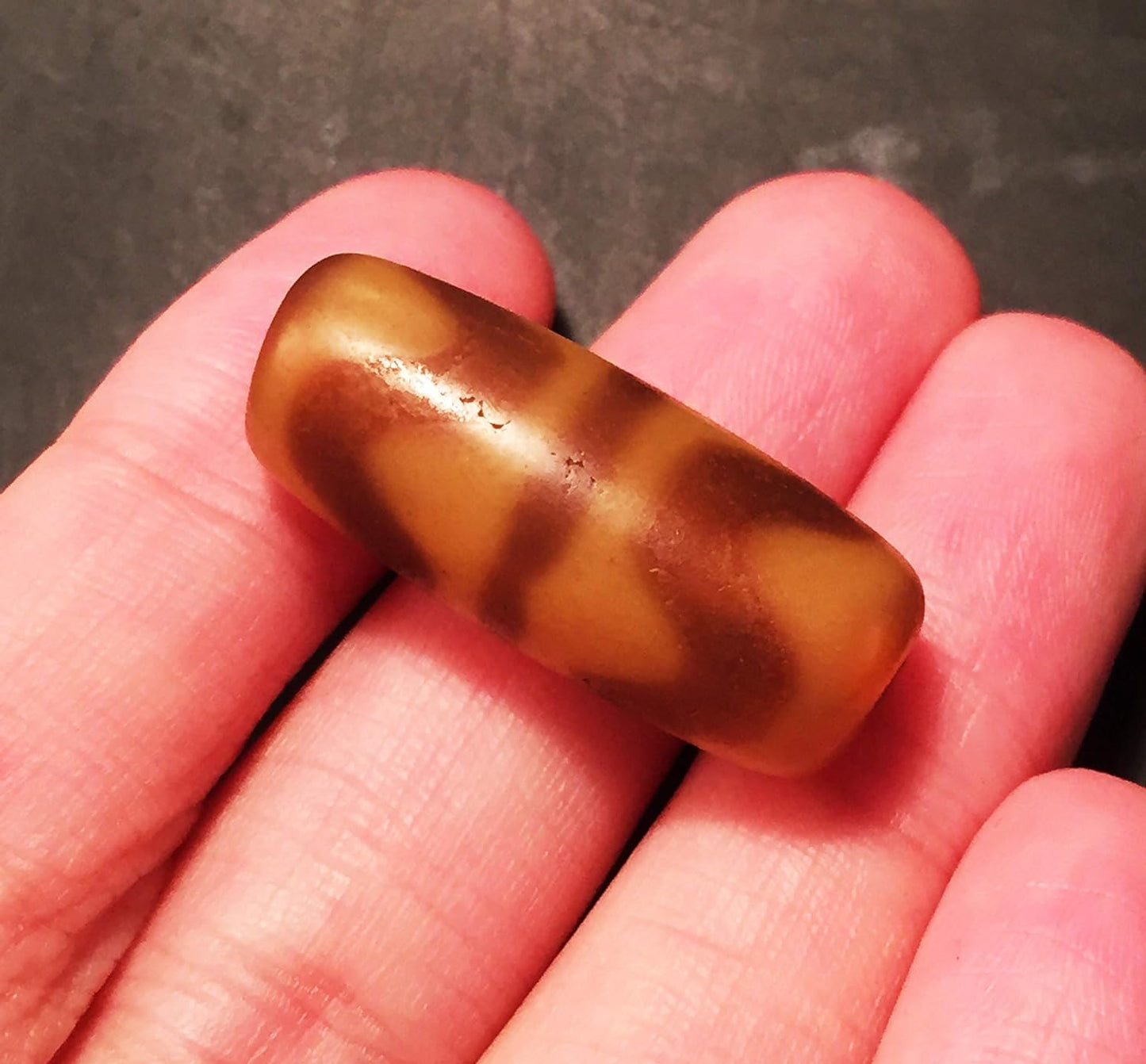 Real Tibetan Old Ancient Water Wave Dzi Bead Amulet Himalayan Zigzag Tiger Tooth Agate Pure Gzi Pendant