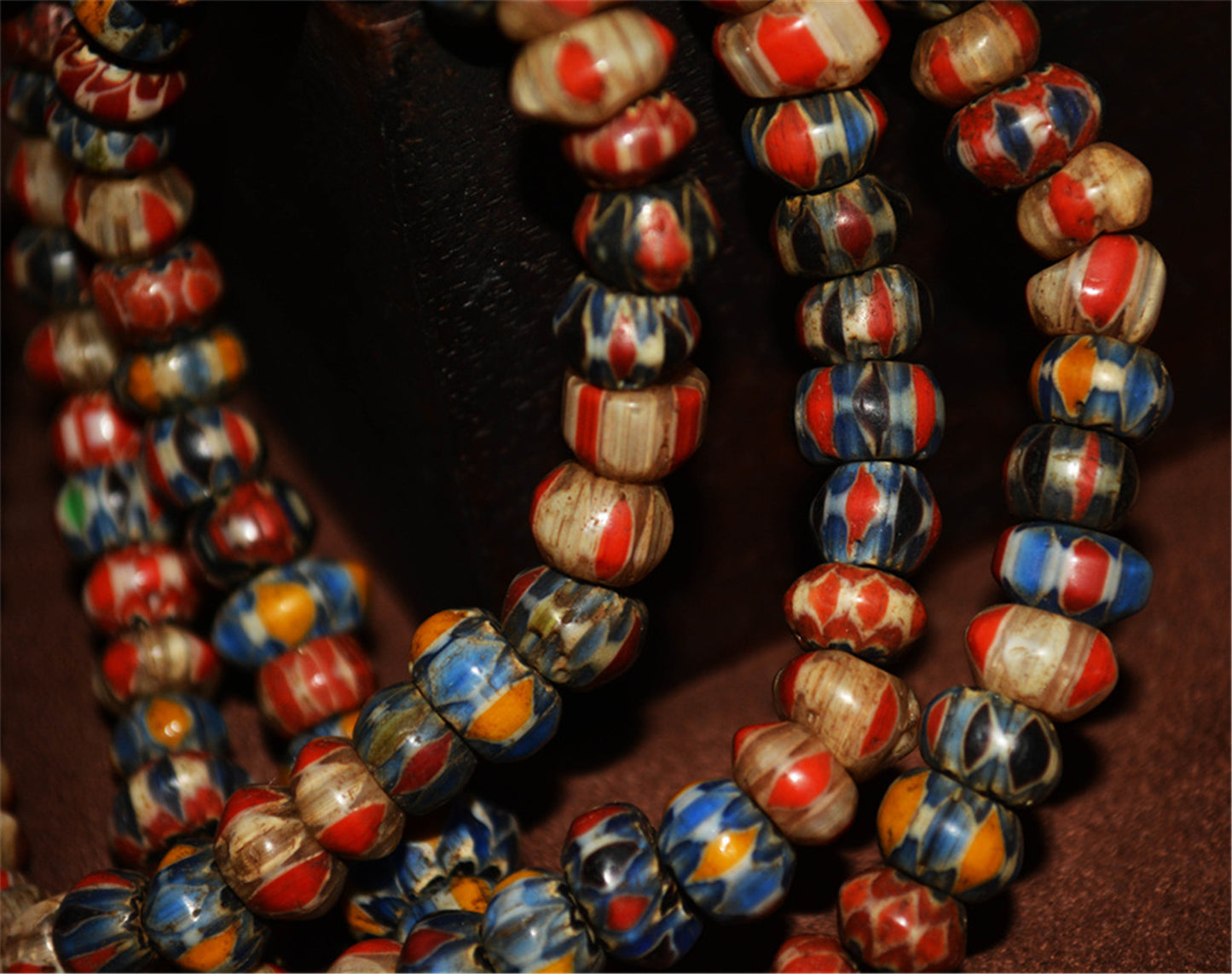 Real Tibetan Old Antique African Trade Glass Beads Chevron Necklace Bracelet Venetian Vintage Himalaya Strands Mala Rosary