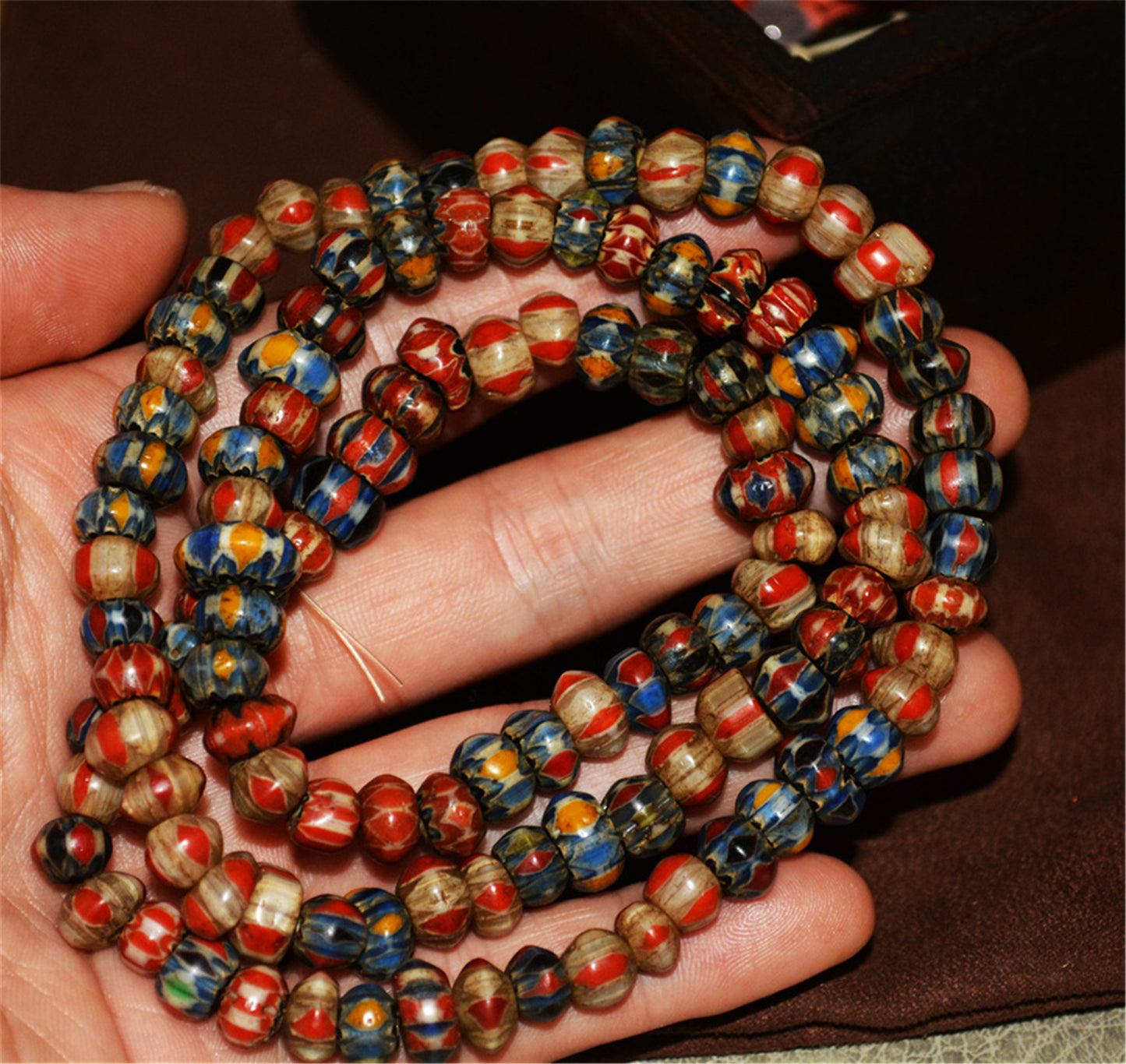 Real Tibetan Old Antique African Trade Glass Beads Chevron Necklace Bracelet Venetian Vintage Himalaya Strands Mala Rosary