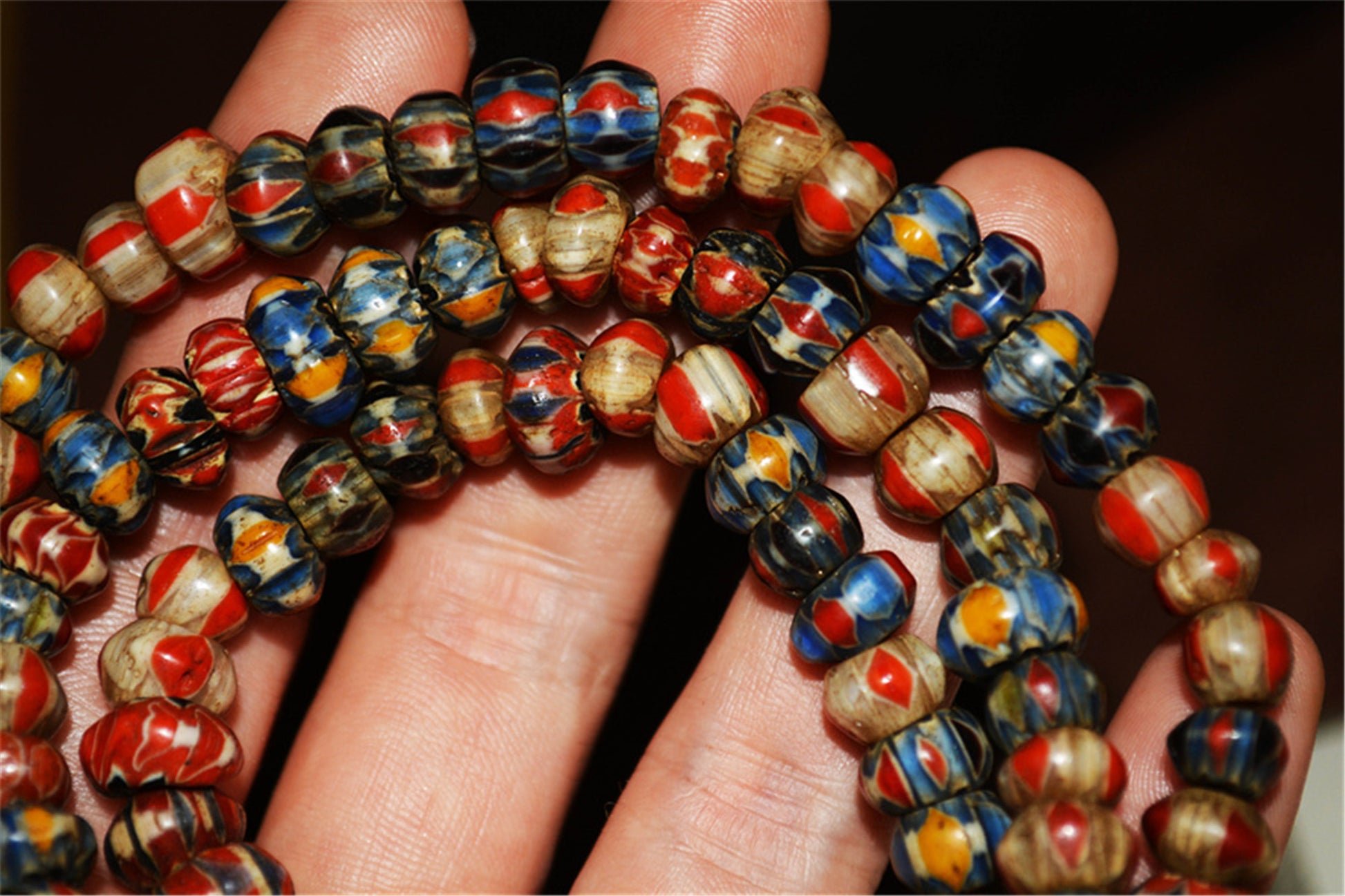 Real Tibetan Old Antique African Trade Glass Beads Chevron Necklace Bracelet Venetian Vintage Himalaya Strands Mala Rosary