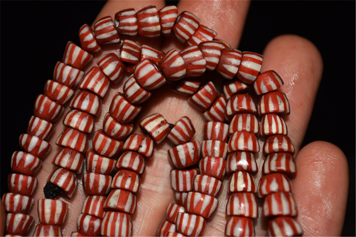 Real Tibetan Old Antique Glass Beads African Trade Chevron Necklace Bracelet Venetian Vintage Himalaya Strands Mala Rosary