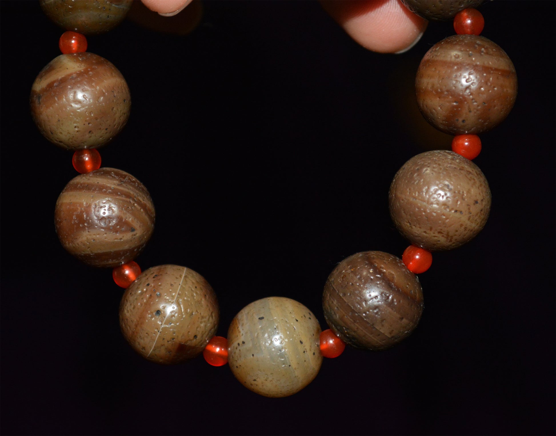 Real Tibetan Old Ancient Agate Bracelet Mala Prayer Beads Antique Carnelian Rosary Himalaya Genuine Worry Amulet