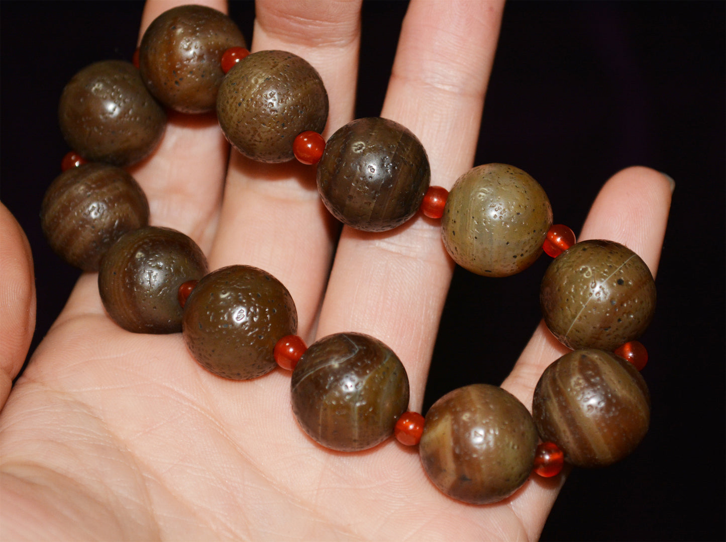 Real Tibetan Old Ancient Agate Bracelet Mala Prayer Beads Antique Carnelian Rosary Himalaya Genuine Worry Amulet