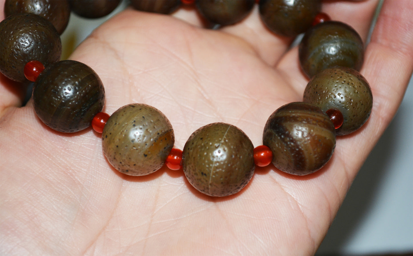 Real Tibetan Old Ancient Agate Bracelet Mala Prayer Beads Antique Carnelian Rosary Himalaya Genuine Worry Amulet
