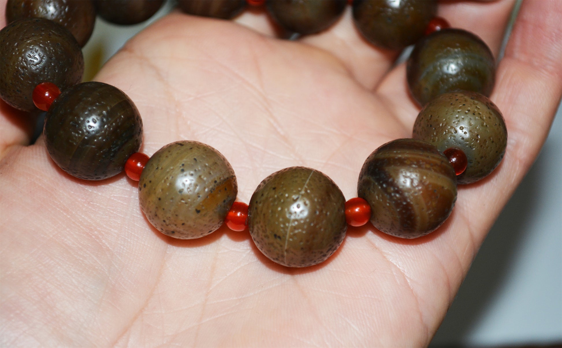 Real Tibetan Old Ancient Agate Bracelet Mala Prayer Beads Antique Carnelian Rosary Himalaya Genuine Worry Amulet