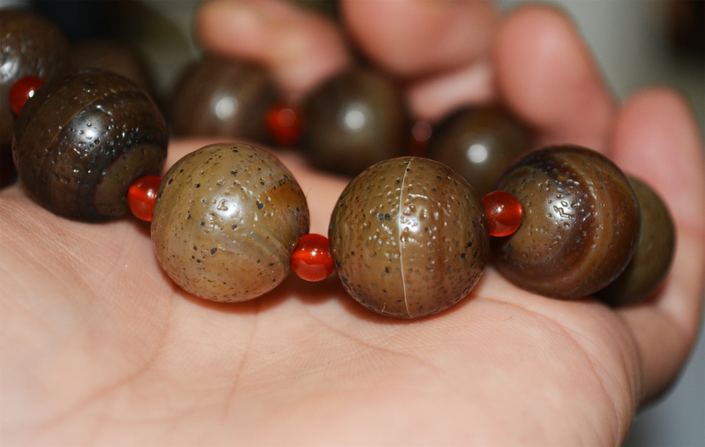 Real Tibetan Old Ancient Agate Bracelet Mala Prayer Beads Antique Carnelian Rosary Himalaya Genuine Worry Amulet