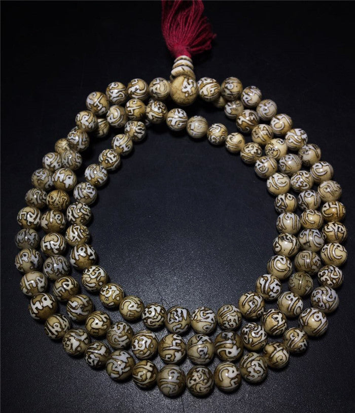 Real Tibetan Old Antique Conch Shell Mala Prayer Beads Giant Clam Bracelet Amulet Himalayan Rosary Necklace 108 Buddhist Scriptures sutra