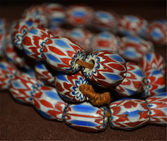 Tibetan Antique Glass Beads Necklace African Trade Chevron Venetian Bracelet Vintage Himalaya Strands Mala Rosary