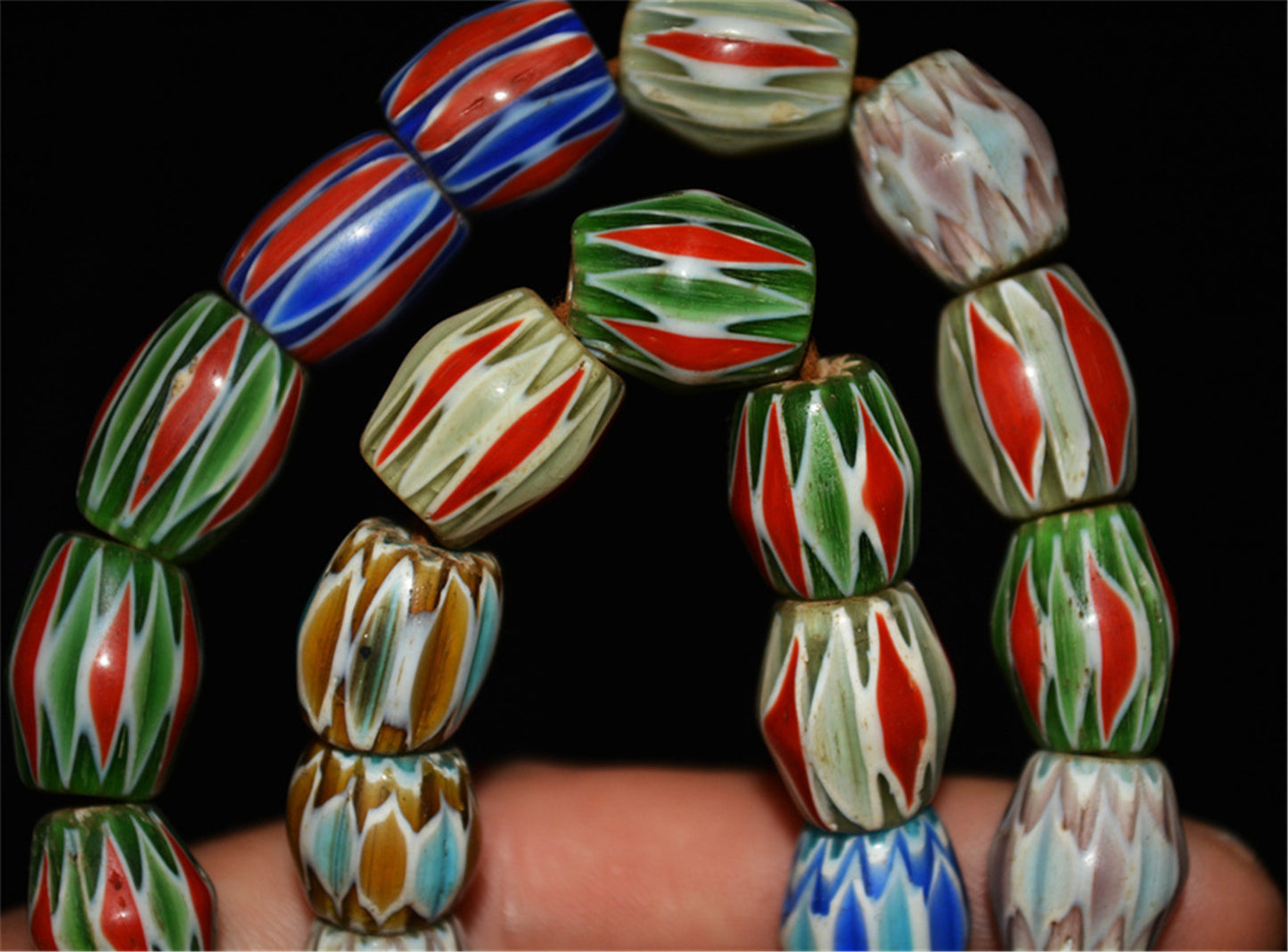 Real Tibetan Old Antique Glass Beads Necklace Venetian Trade Chevron Bracelet African Vintage Himalaya Strands Mala Rosary