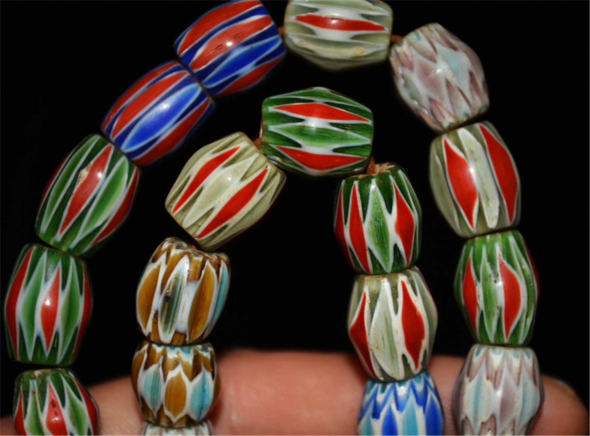 Real Tibetan Old Antique Glass Beads Necklace Venetian Trade Chevron Bracelet African Vintage Himalaya Strands Mala Rosary