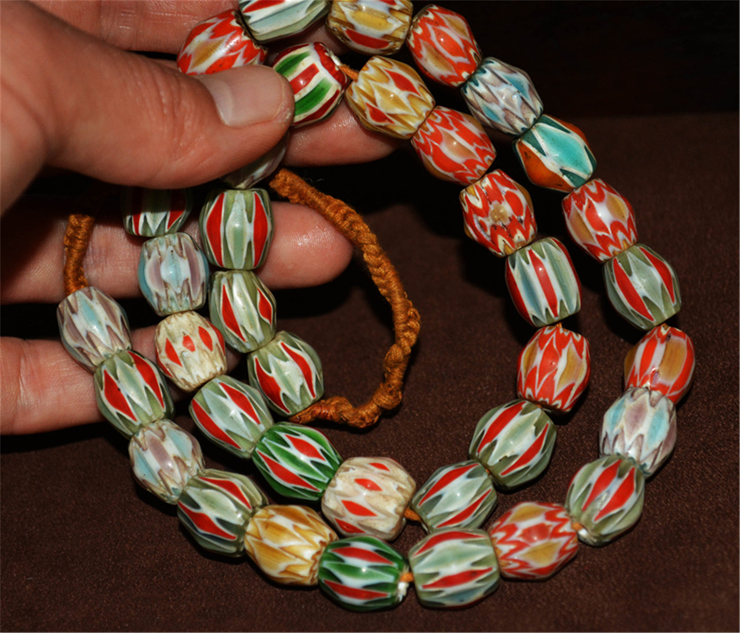 Real Tibetan Old Antique Glass Beads Necklace African Trade Chevron Bracelet Venetian Vintage Himalaya Strands Mala Rosary
