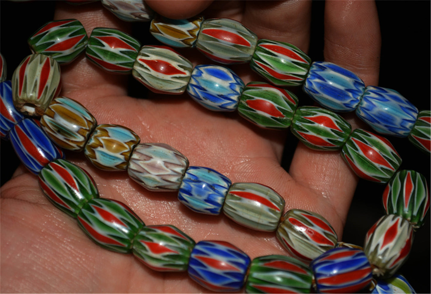 Real Tibetan Old Antique Glass Beads Necklace Venetian Trade Chevron Bracelet African Vintage Himalaya Strands Mala Rosary