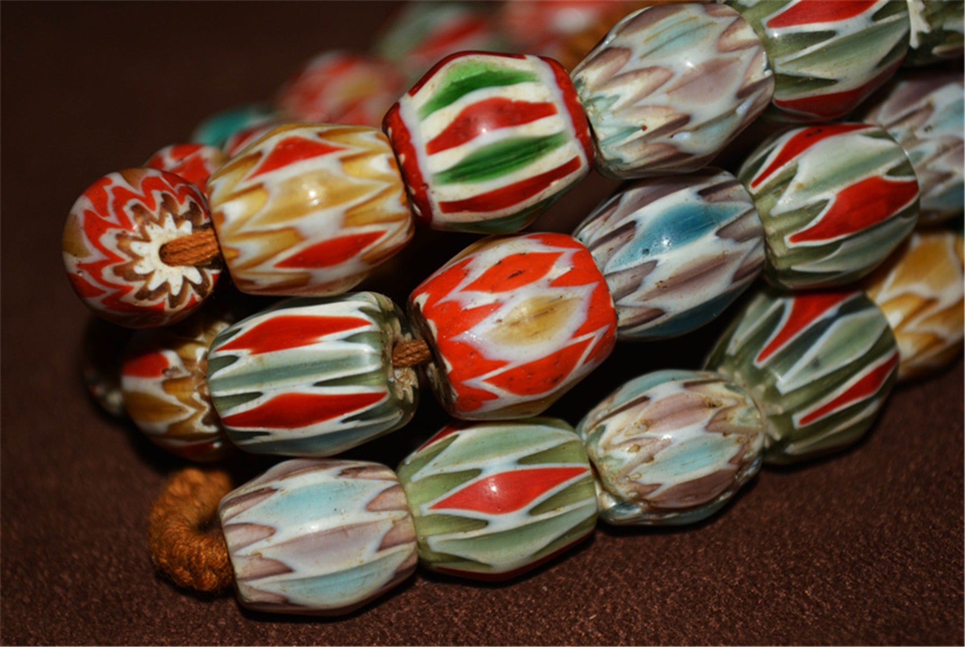 Real Tibetan Old Antique Glass Beads Necklace African Trade Chevron Bracelet Venetian Vintage Himalaya Strands Mala Rosary