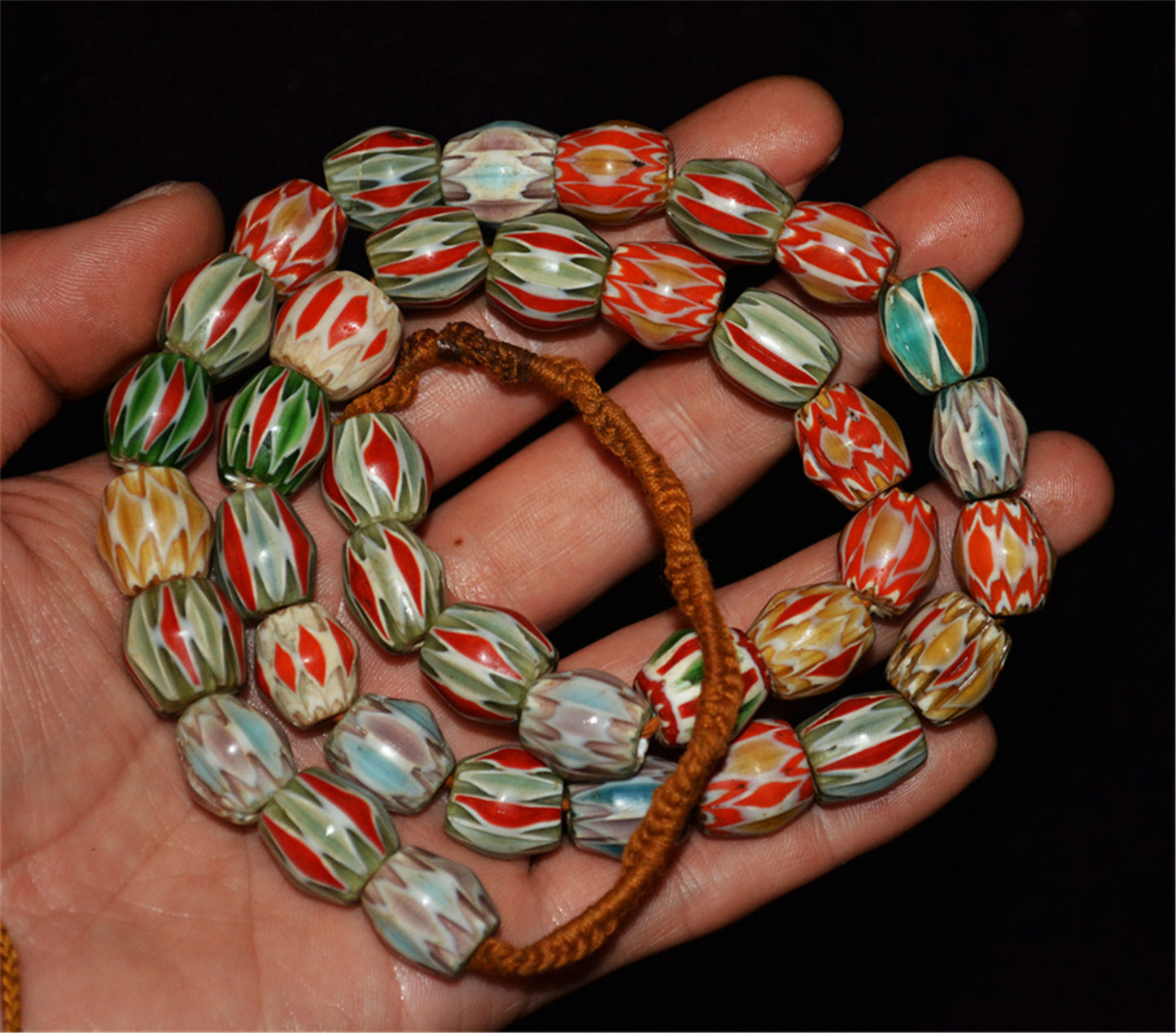 Real Tibetan Old Antique Glass Beads Necklace African Trade Chevron Bracelet Venetian Vintage Himalaya Strands Mala Rosary