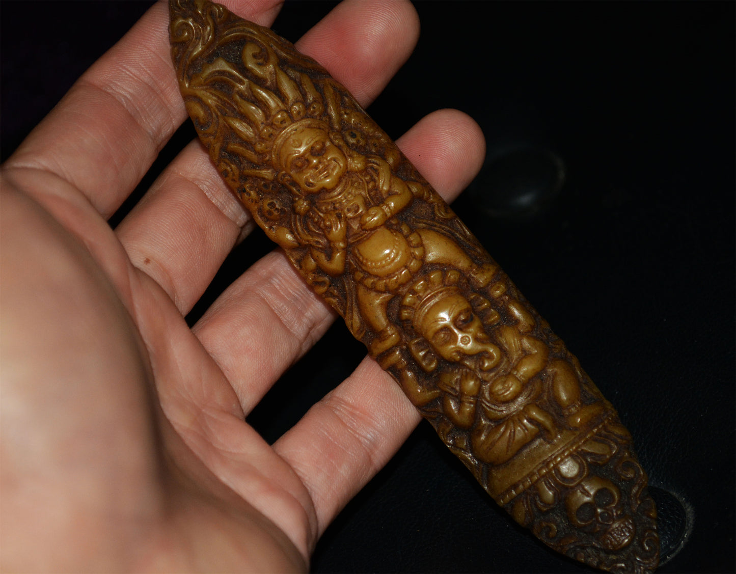 Real Tibetan Old Antique Kapala Bone Mahakala Buddha Amulet Statue Himalaya Genuine Talisman Ganesha
