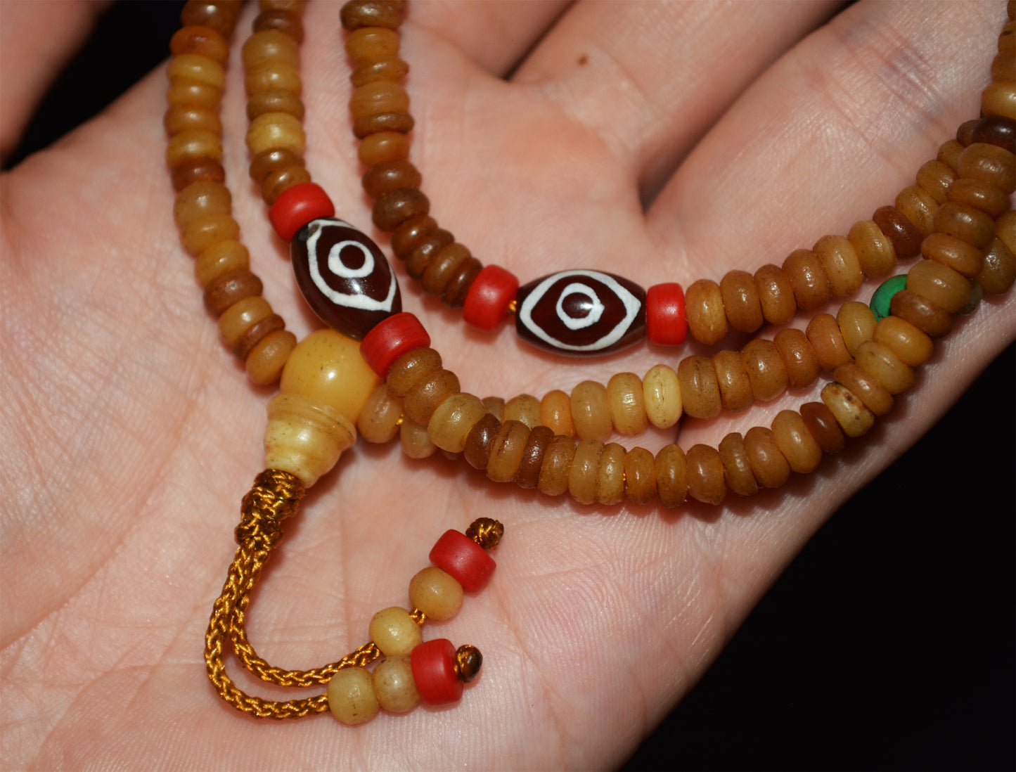 Real Tibetan Old Antique Kapala Bone Mala Prayer Beads Bracelet Rosary Himalaya Genuine 108 Buddhism Worry Necklace Amulet