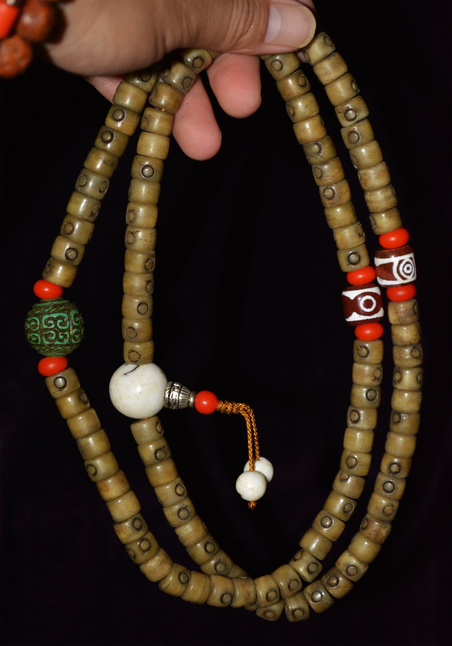 Real Tibetan Old Antique Kapala Bone Mala Prayer Beads 108 Rosary Bracelet Himalaya Genuine 108 Buddhism Worry Necklace Amulet